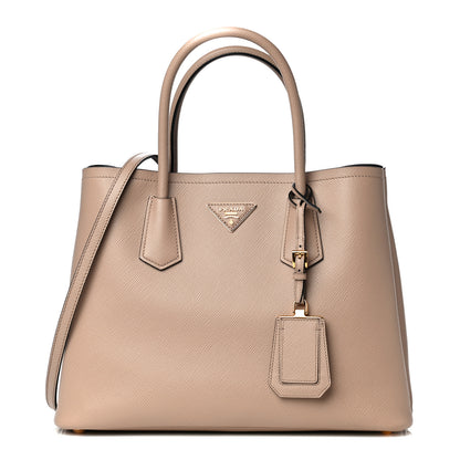 Prada Saffiano Cuir Medium Double Bag Cammeo Black 1 of 10