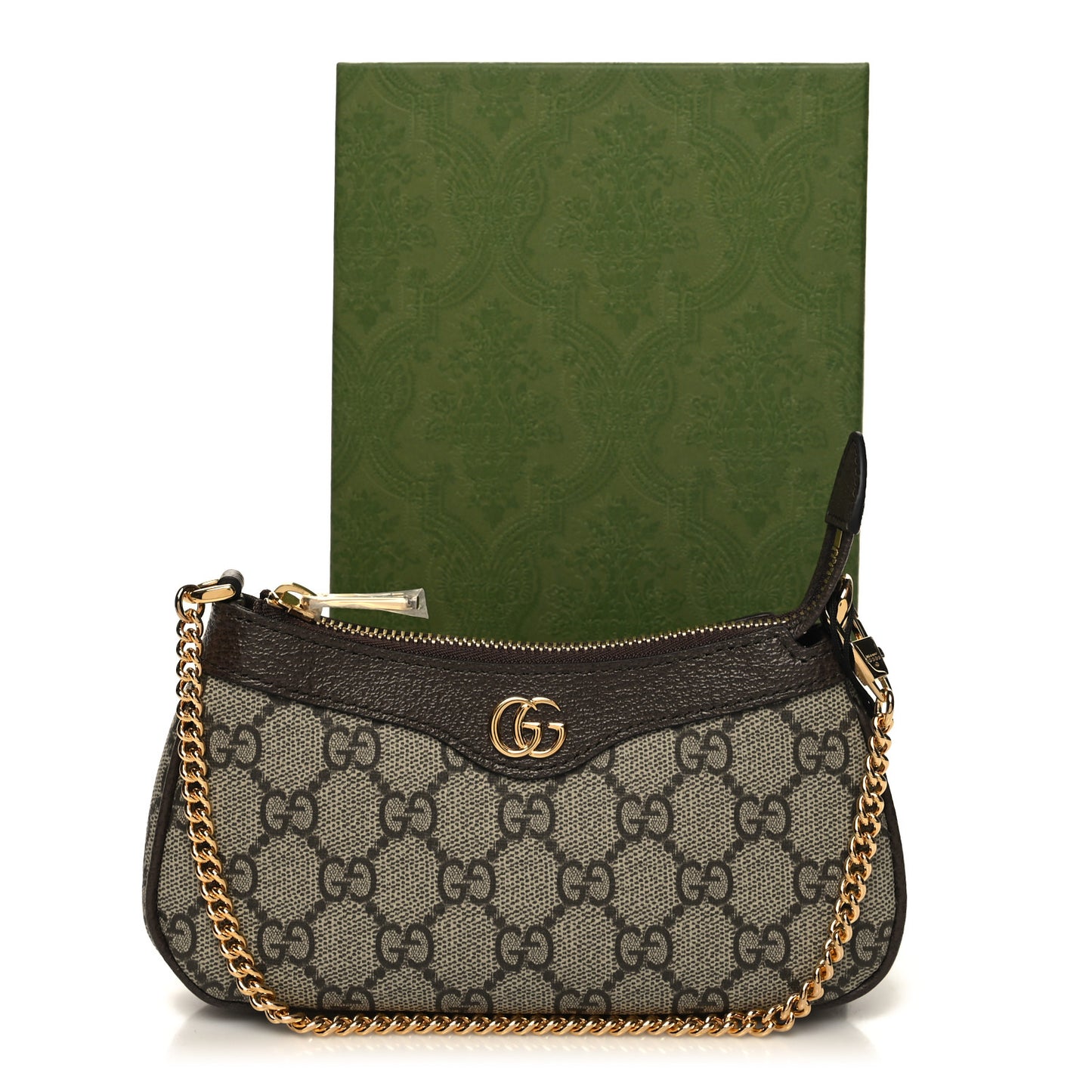 GG Supreme Monogram Textured Dollar Calfskin Mini Ophidia Chain Bag Beige Ebony