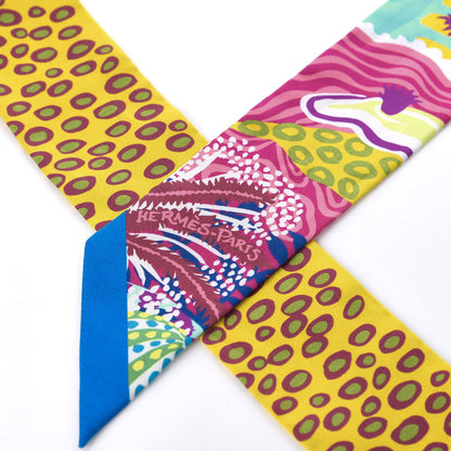 Hermes Silk Under The Waves Twilly Bleu Azur Jaune Fuchsia 4 of 4