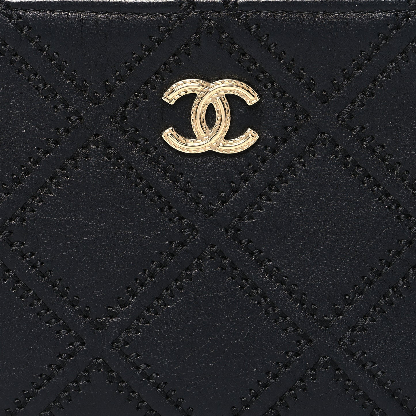 Lambskin Stitched Small Cosmetic Case Black