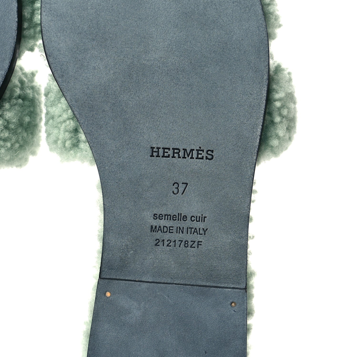 Hermes Woolskin Oran Sandals 37 Vert D'Eau 7 of 9