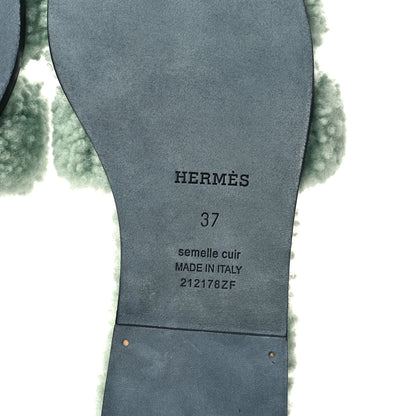 Hermes Woolskin Oran Sandals 37 Vert D'Eau 7 of 9