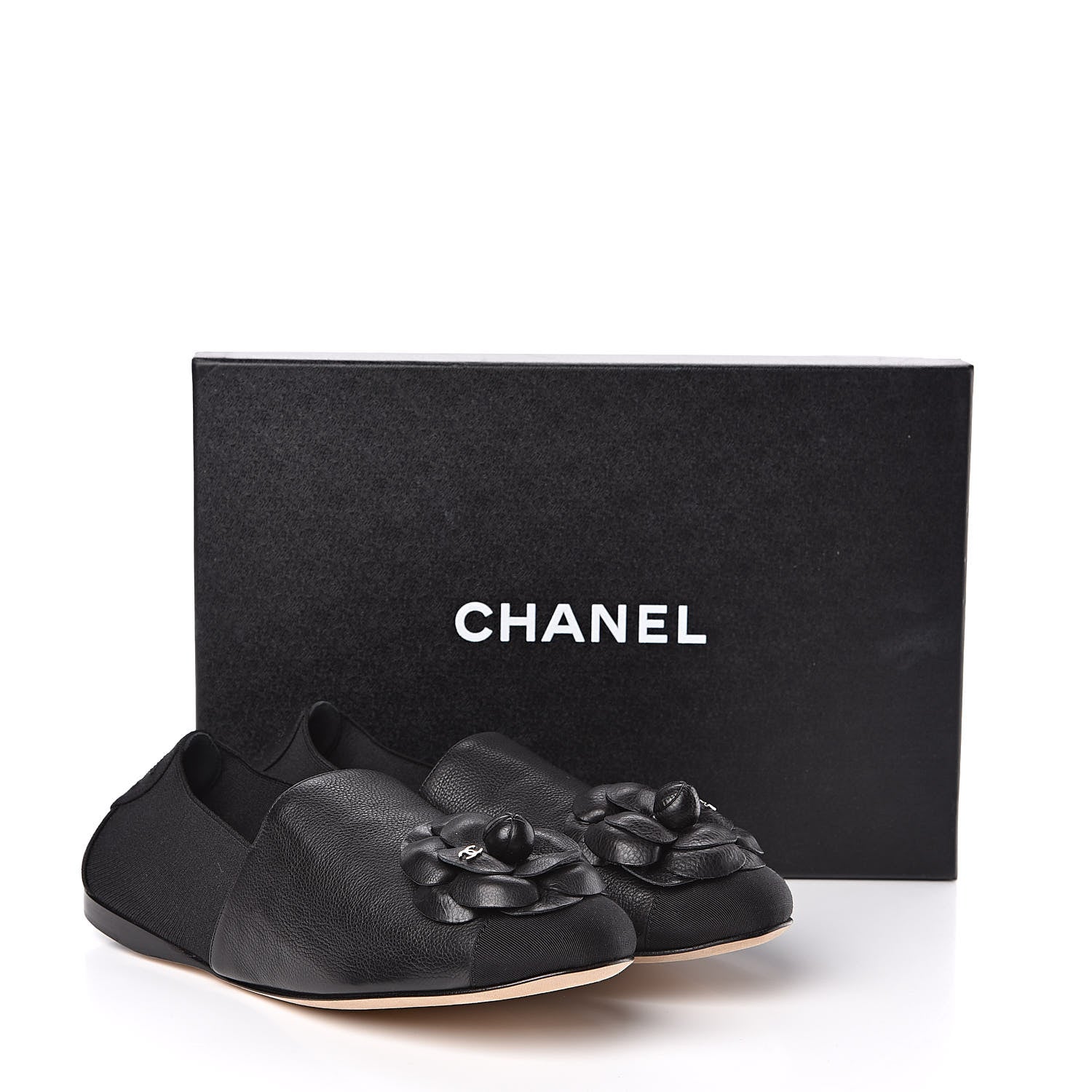 Chanel Calfskin Fabric Camellia Moccasin Flats 39 Black 9 of 9