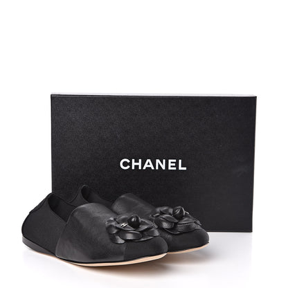 Chanel Calfskin Fabric Camellia Moccasin Flats 39 Black 9 of 9
