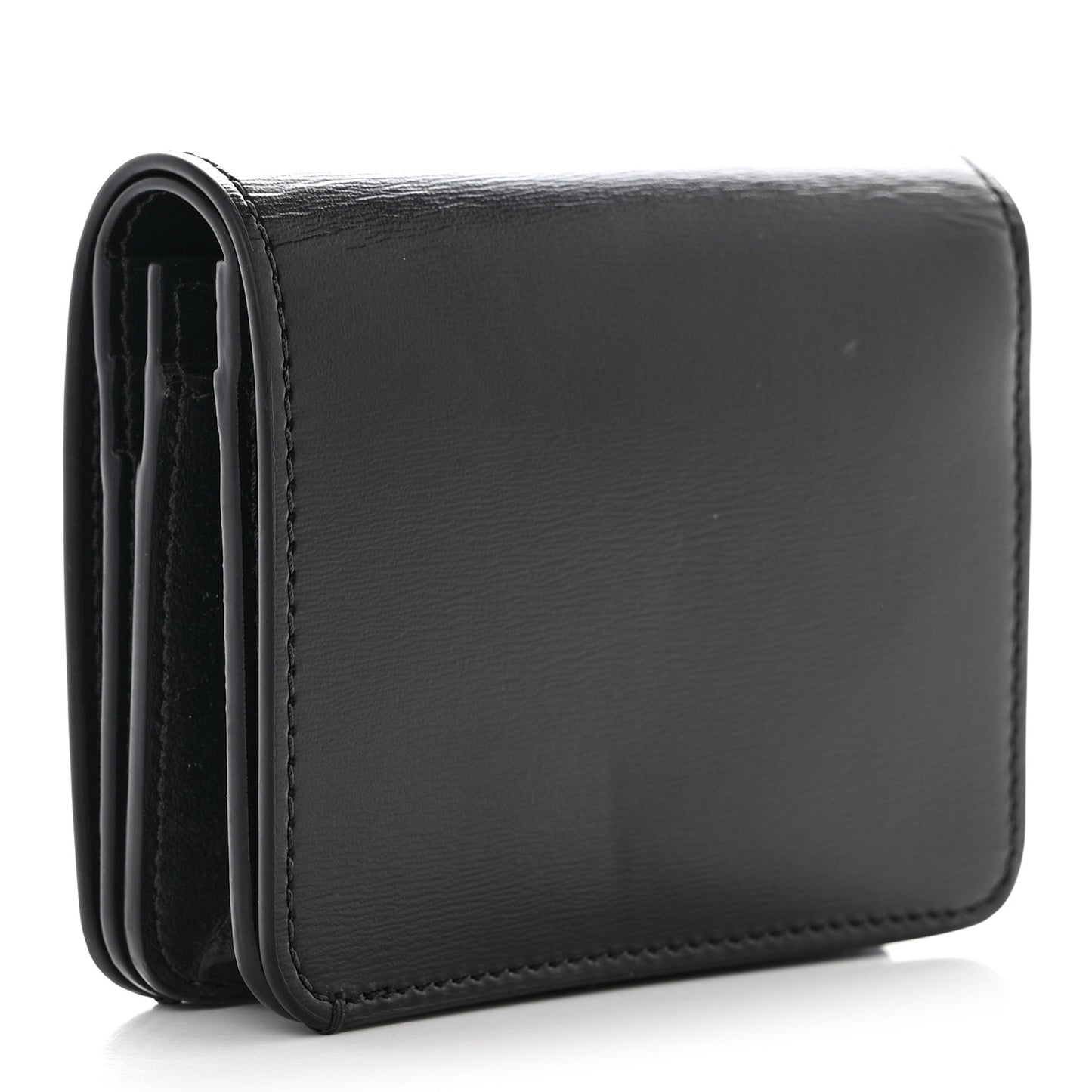 Shiny Calfskin Triomphe Compact Wallet Black