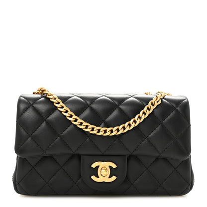 Chanel Lambskin Quilted Mini Rectangular Sweet Camellia Flap Black 1 of 10