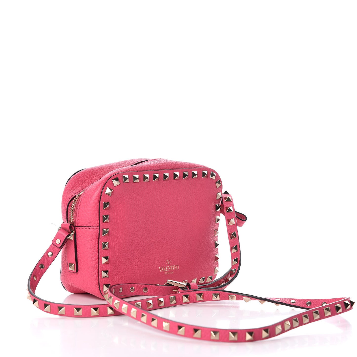 Pebbled Calfskin Rockstud Camera Crossbody Bag Peony