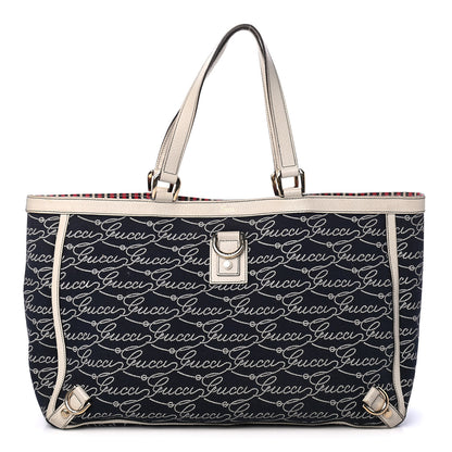 Gucci Canvas Print Large Abbey Tote Navy Off White 1 of 5