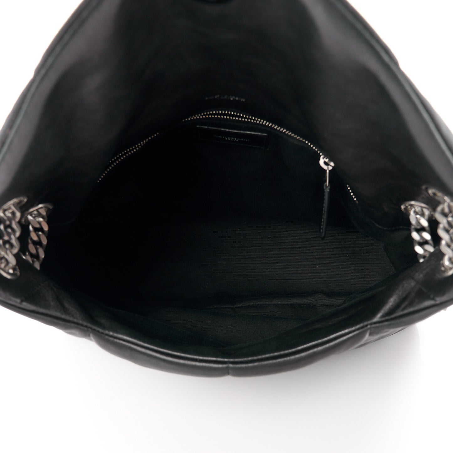 Lambskin Quilted Medium Loulou Puffer Monogram Chain Satchel Black