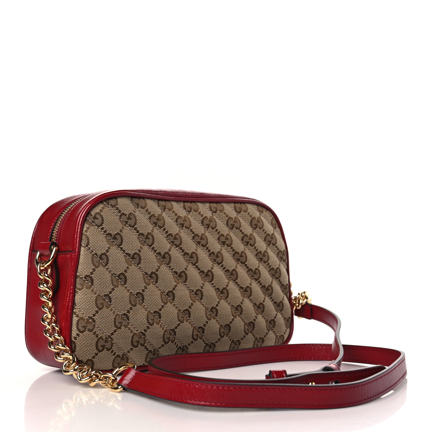 Gucci Monogram Azalea Calfskin Matelasse Diagonal Small GG Marmont Chain Shoulder Bag Beige Ebony New Cherry Red 3 of 10