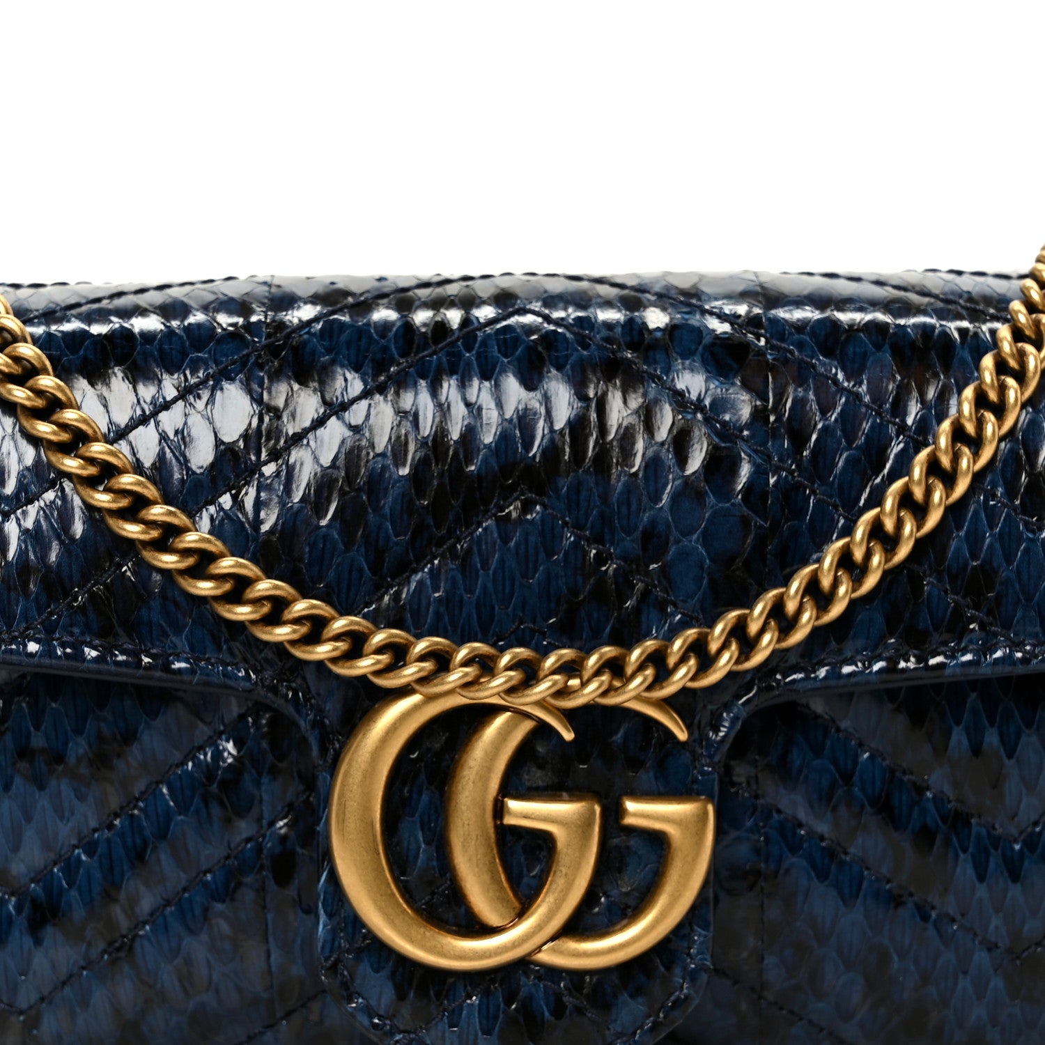 Gucci Snakeskin Matelasse Super Mini GG Marmont Shoulder Bag Blue