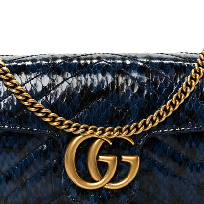 Gucci Snakeskin Matelasse Super Mini GG Marmont Shoulder Bag Blue 8 of 10