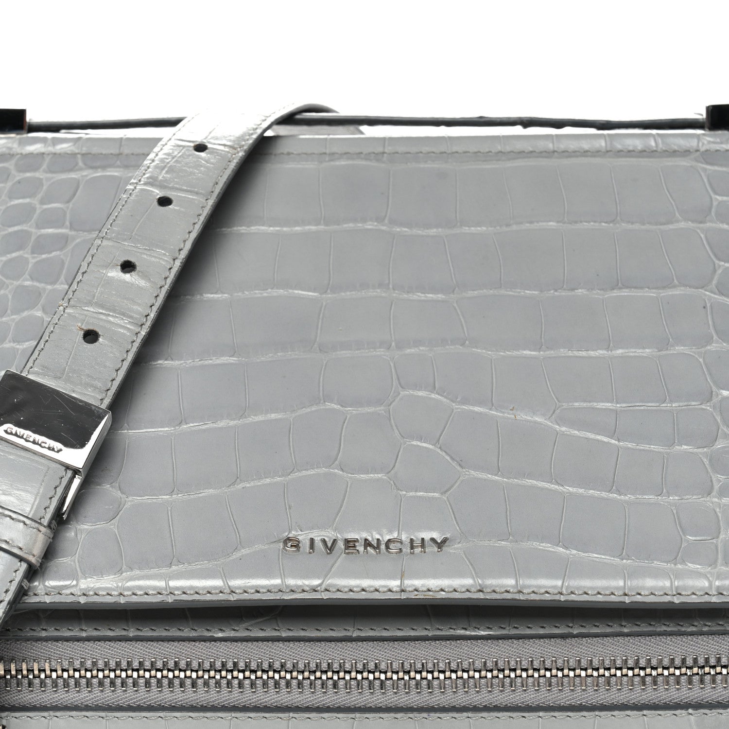 Givenchy Calfskin Crocodile Embossed Medium Pandora Box Crossbody Bag Grey 8 of 15