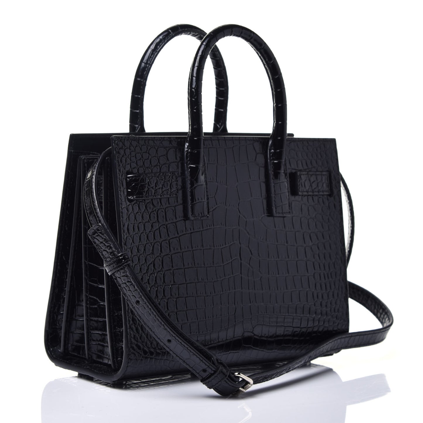 Calfskin Crocodile Embossed Nano Sac De Jour Black