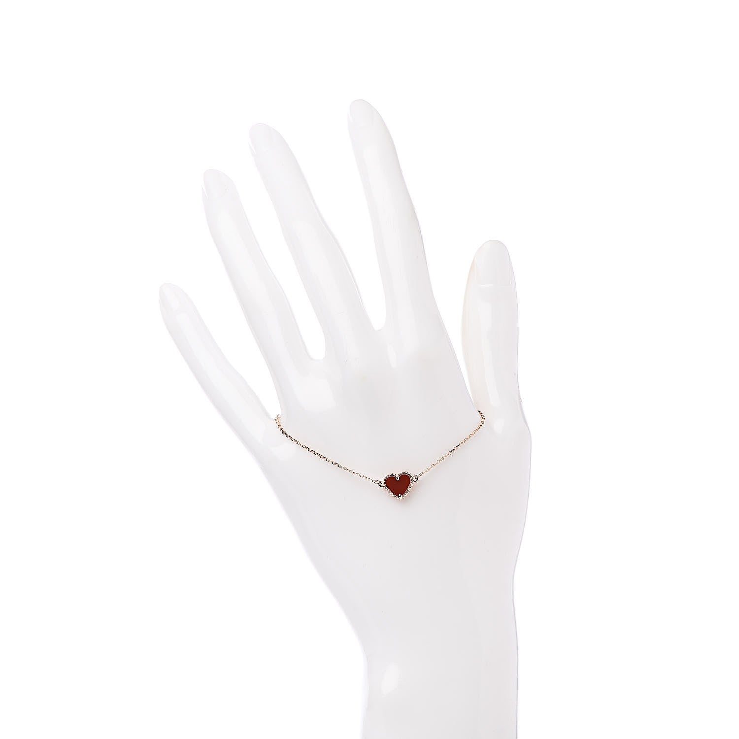Van Cleef & Arpels 18K Rose Gold Carnelian Sweet Alhambra Heart Bracelet 2 of 7