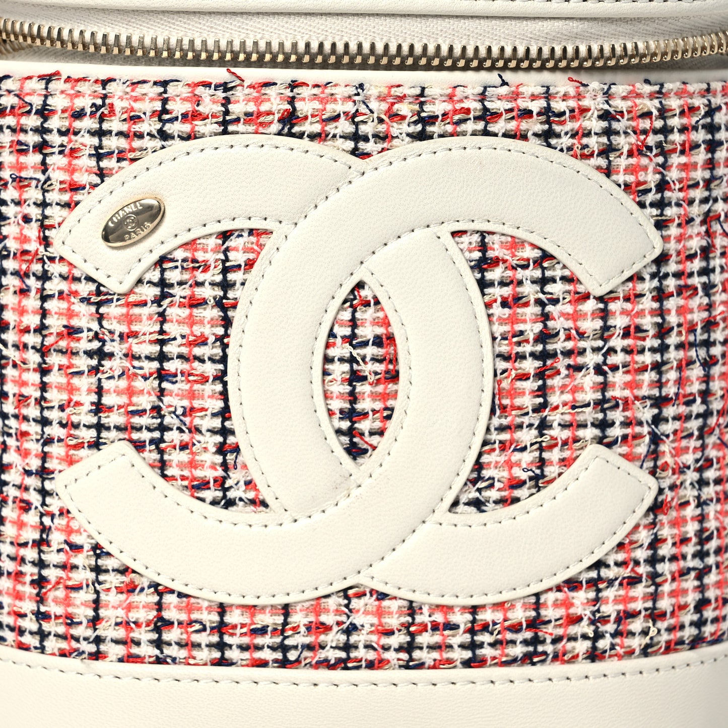 Tweed Lambskin Timeless Vanity Cosmetic Case White
