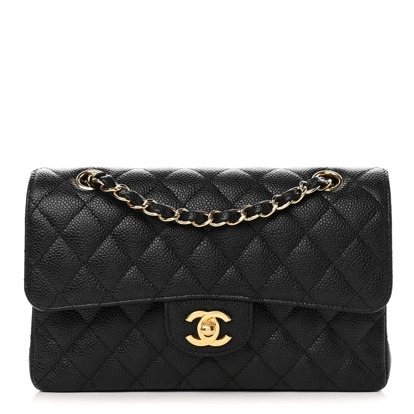 Caviar Quilted Small Double Flap Black