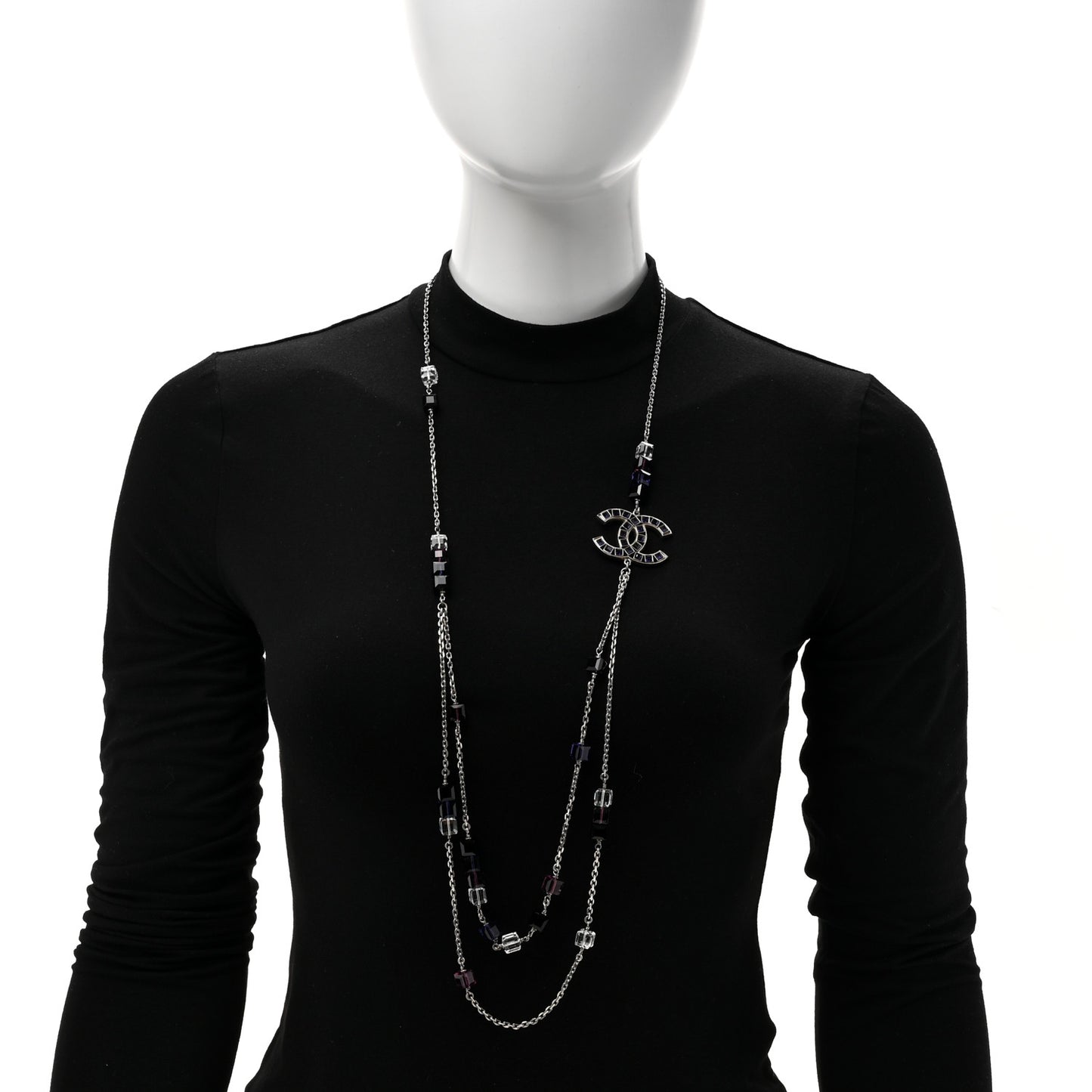 Ruthenium Baguette Crystal CC Necklace Purple
