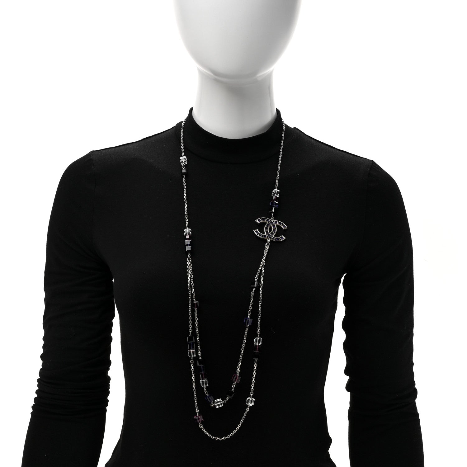Chanel Ruthenium Baguette Crystal CC Necklace Purple 2 of 6