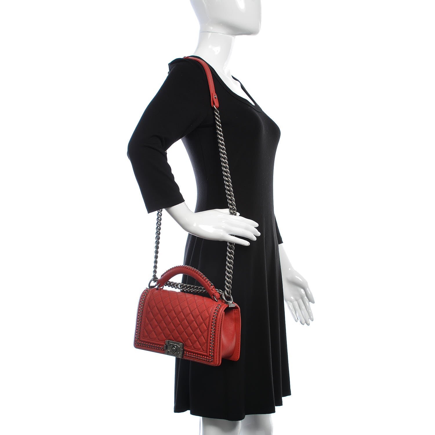Chanel Calfskin Quilted Medium Top Handle Boy Flap Red 2 of 13