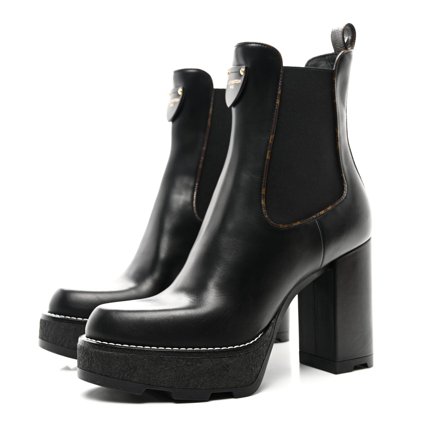 Calfskin Monogram LV Beaubourg Platform Ankle Boots 40 Black