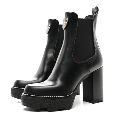 Louis Vuitton Calfskin Monogram LV Beaubourg Platform Ankle Boots 40 Black 3 of 8