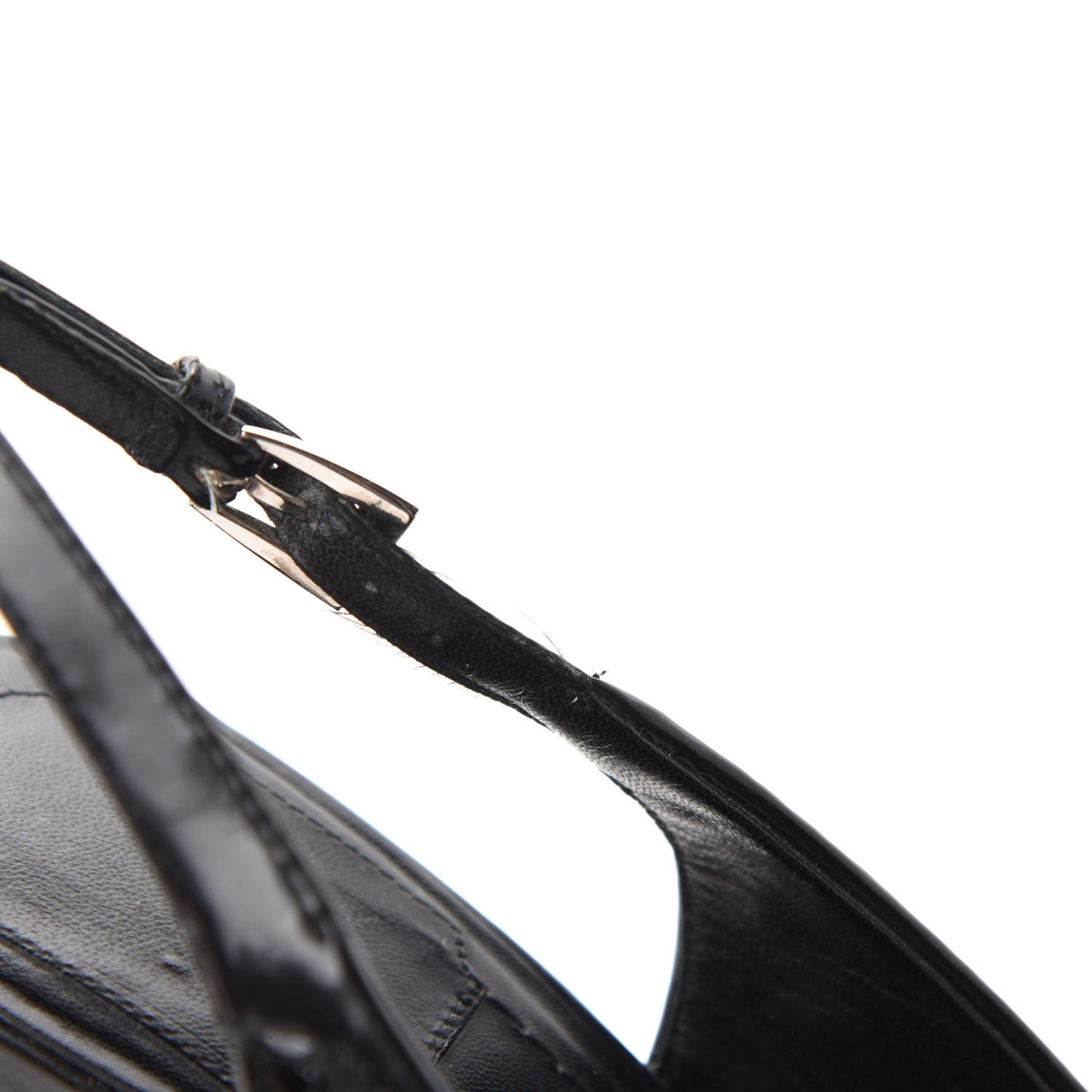 Patent Cannage Ribbon Wedge Sandals 38.5 Black