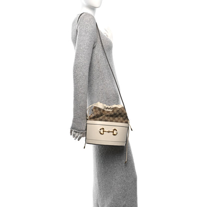 Gucci Monogram Textured Calfskin Horsebit 1955 Drawstring Bucket Bag Beige Mystic White 2 of 10