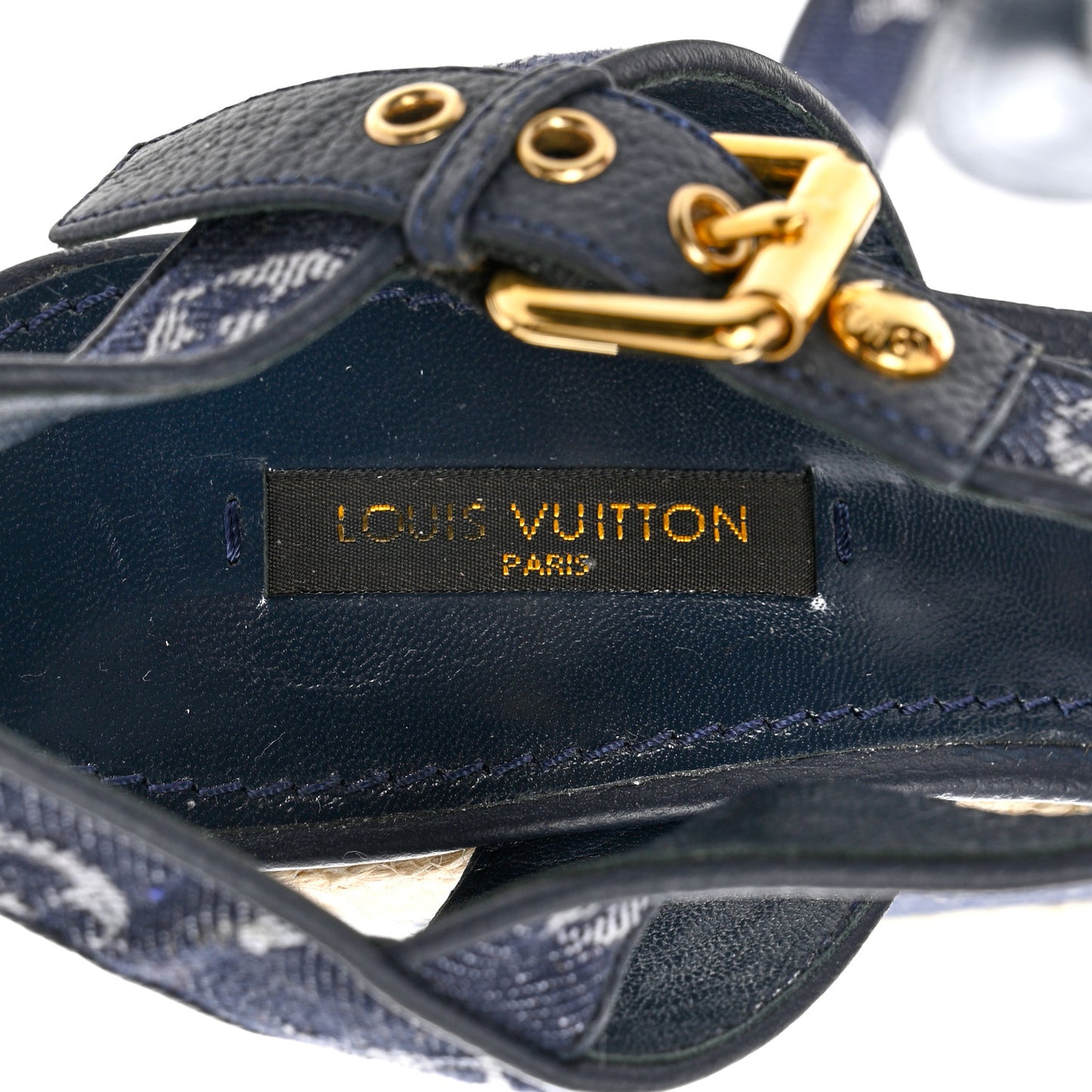 Monogram Denim Formentera Wedge Pumps 38 Grand Blue