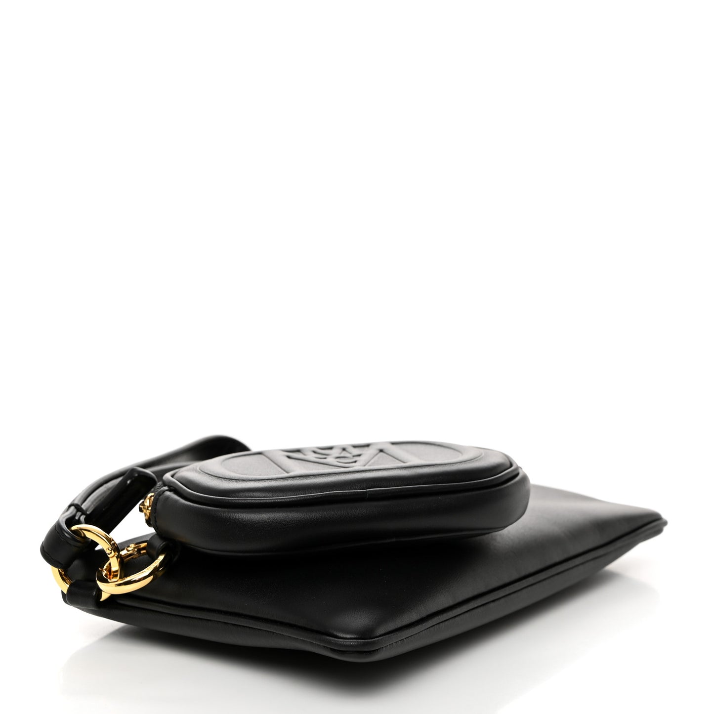 Calfskin Mode Travia Dual Wristlet Pouch Black