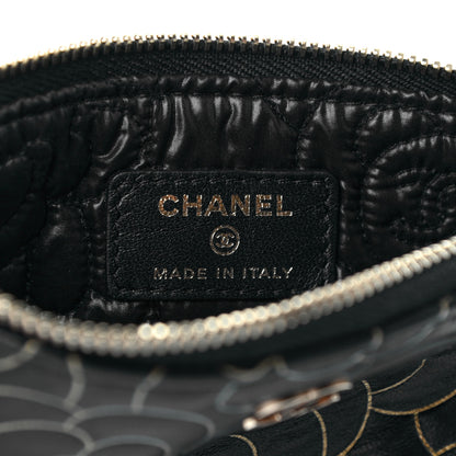 Chanel Lambskin Camellia Embossed Small Cosmetic Case Black Gold 6 of 7