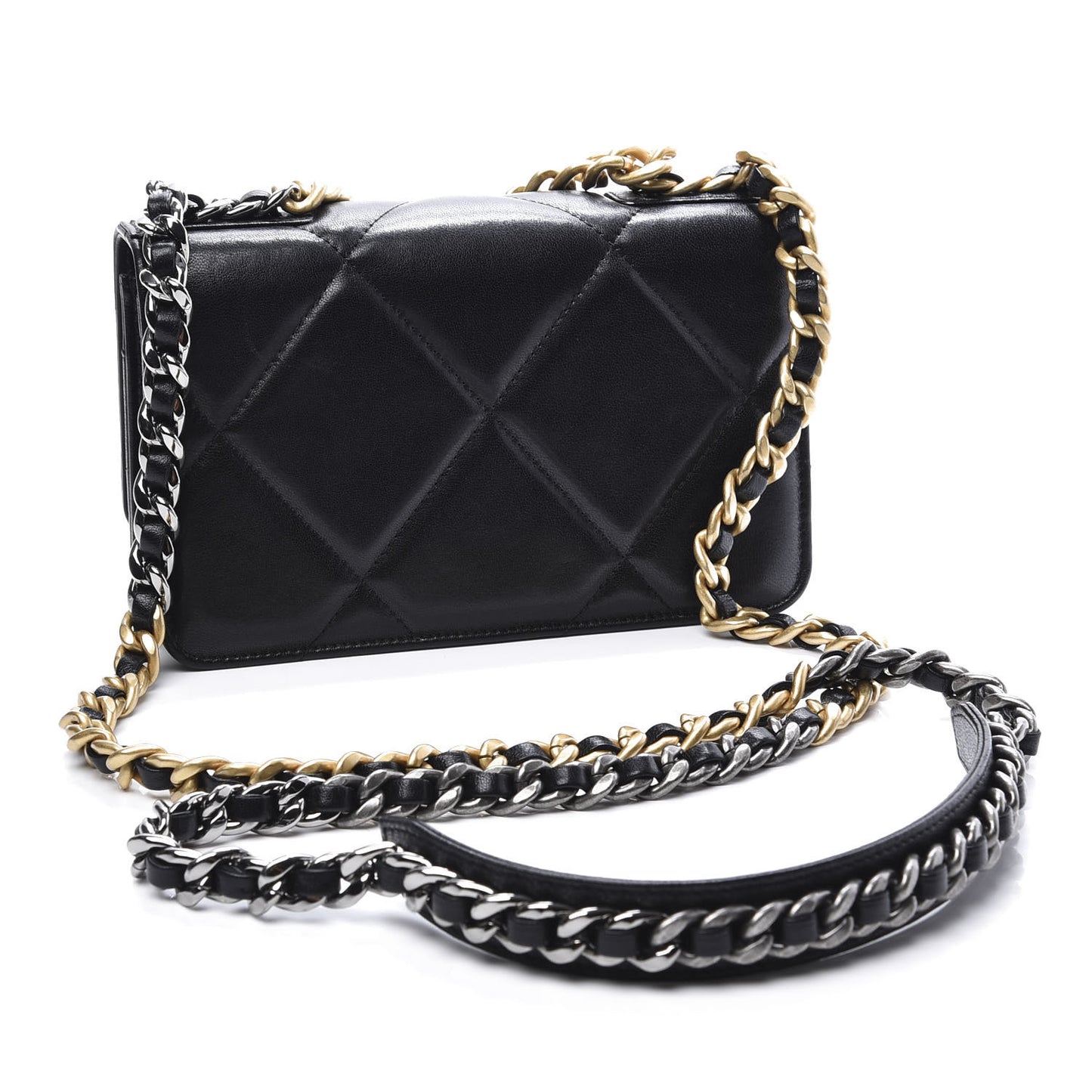 Goatskin Quilted 19 Wallet On Chain WOC Black
