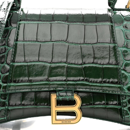 Balenciaga Shiny Calfskin Crocodile Embossed Small Hourglass Top Handle Bag Forest Green 7 of 9