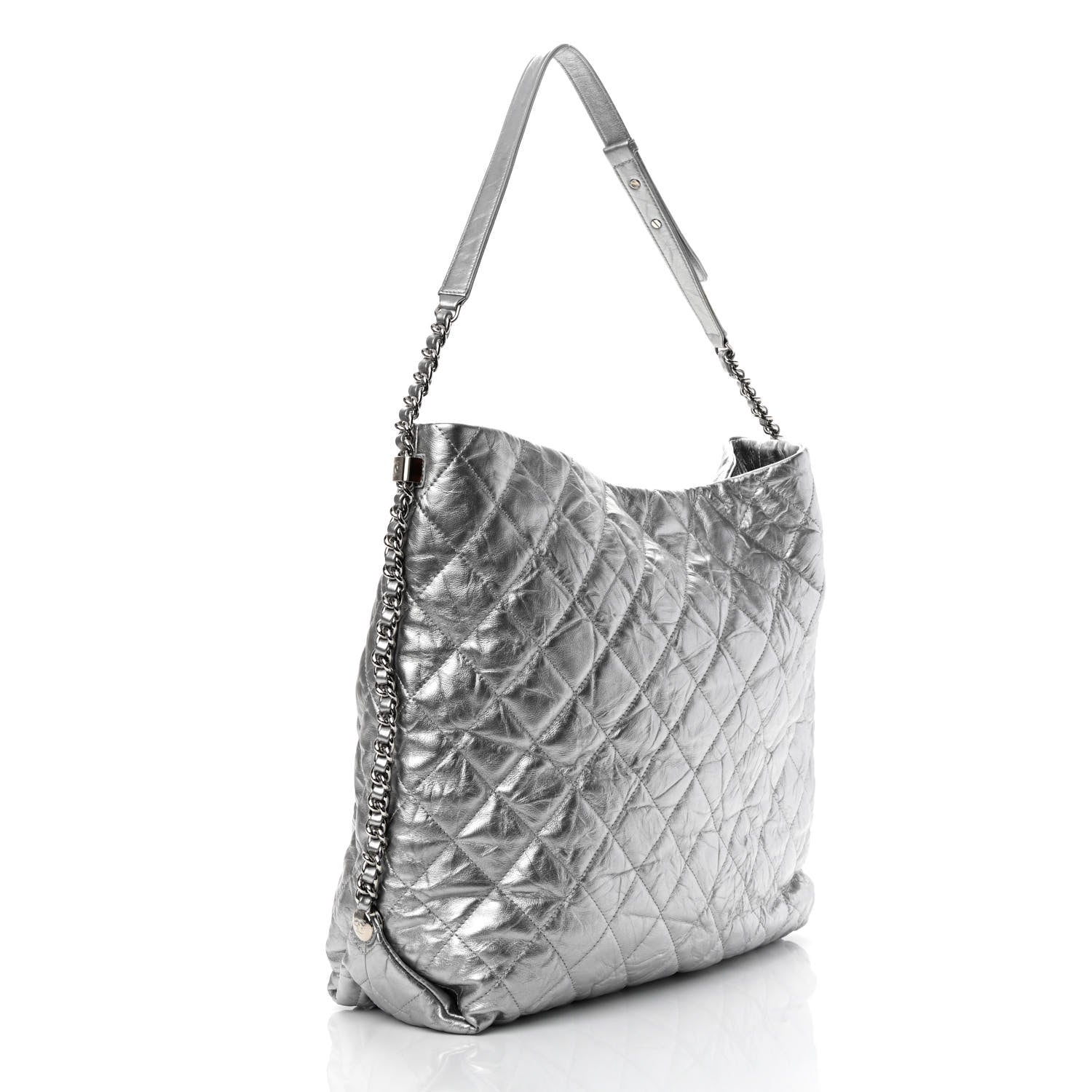 Chanel Metallic Crackled Calfskin Quilted Large Big Bang Hobo Silver 2 of 14