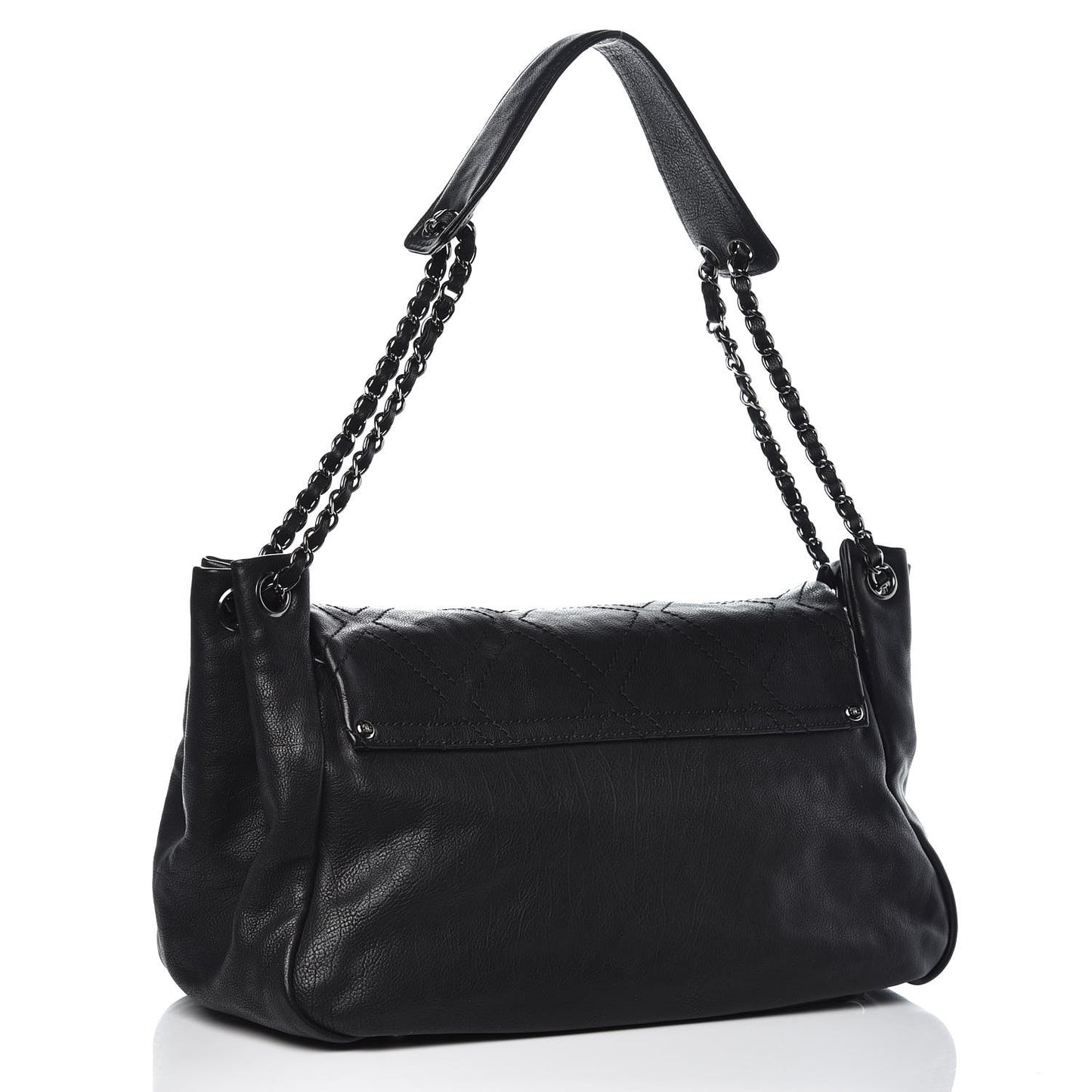 Calfskin Diamond Stitch Accordion Flap Black