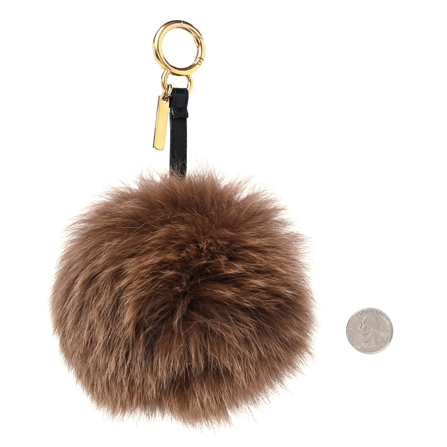 Fendi Fox Fur Nappa FF Pom Pom Bag Charm Tobacco Black 2 of 4