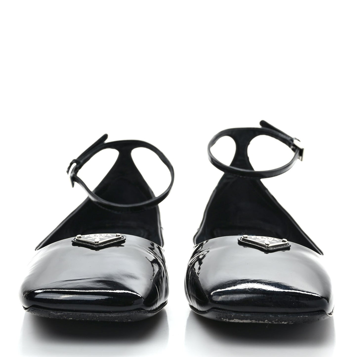 Patent Calfskin Triangle Ankle Strap Ballerinas 40 Black