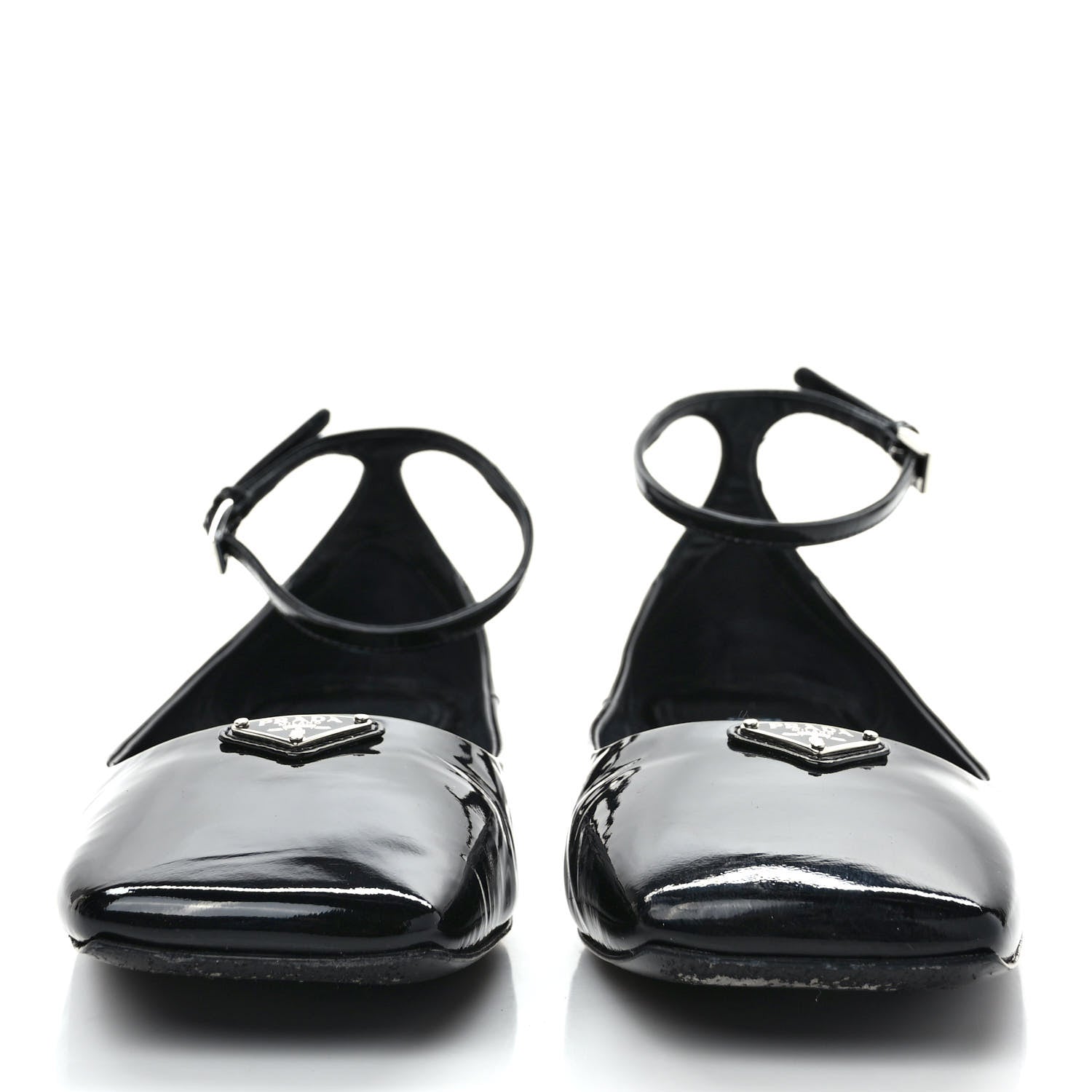 Prada Patent Calfskin Triangle Ankle Strap Ballerinas 40 Black 2 of 8