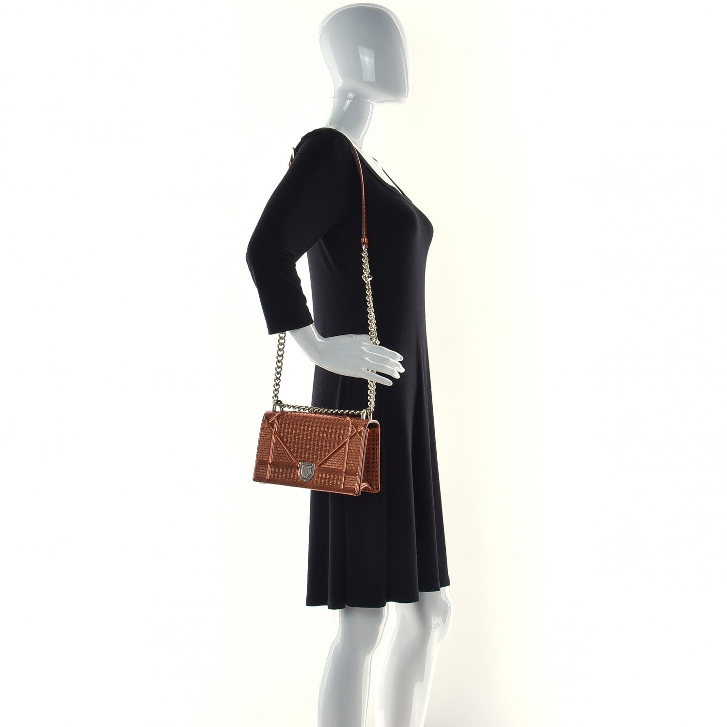 Christian Dior Metallic Patent Micro-Cannage Small Diorama Flap Bag Orange 2 of 14