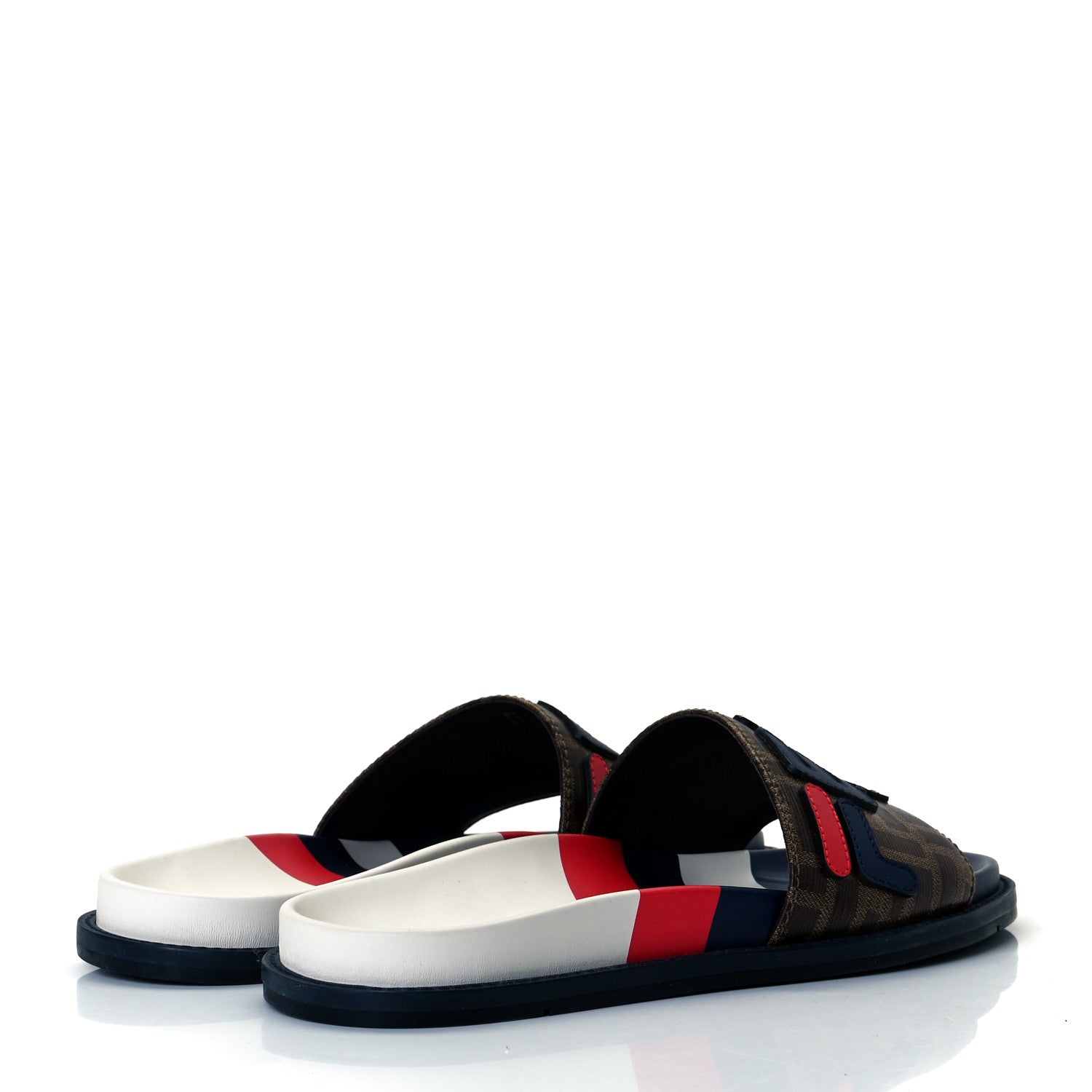Fendi X FILA Glazed Fabric Calfskin FF 1974 Mania Mens Slide Sandals 5 Mogano Panna Blueberry Caipiroska 4 of 8