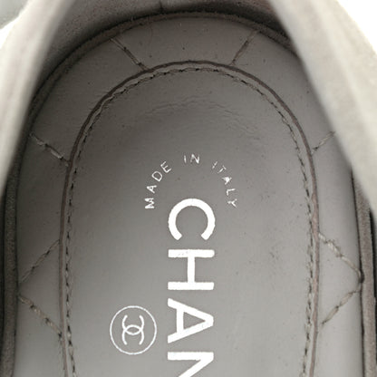 Chanel Suede Grosgrain Cap Toe CC Mary Jane Flats 36.5 Grey Black 5 of 6