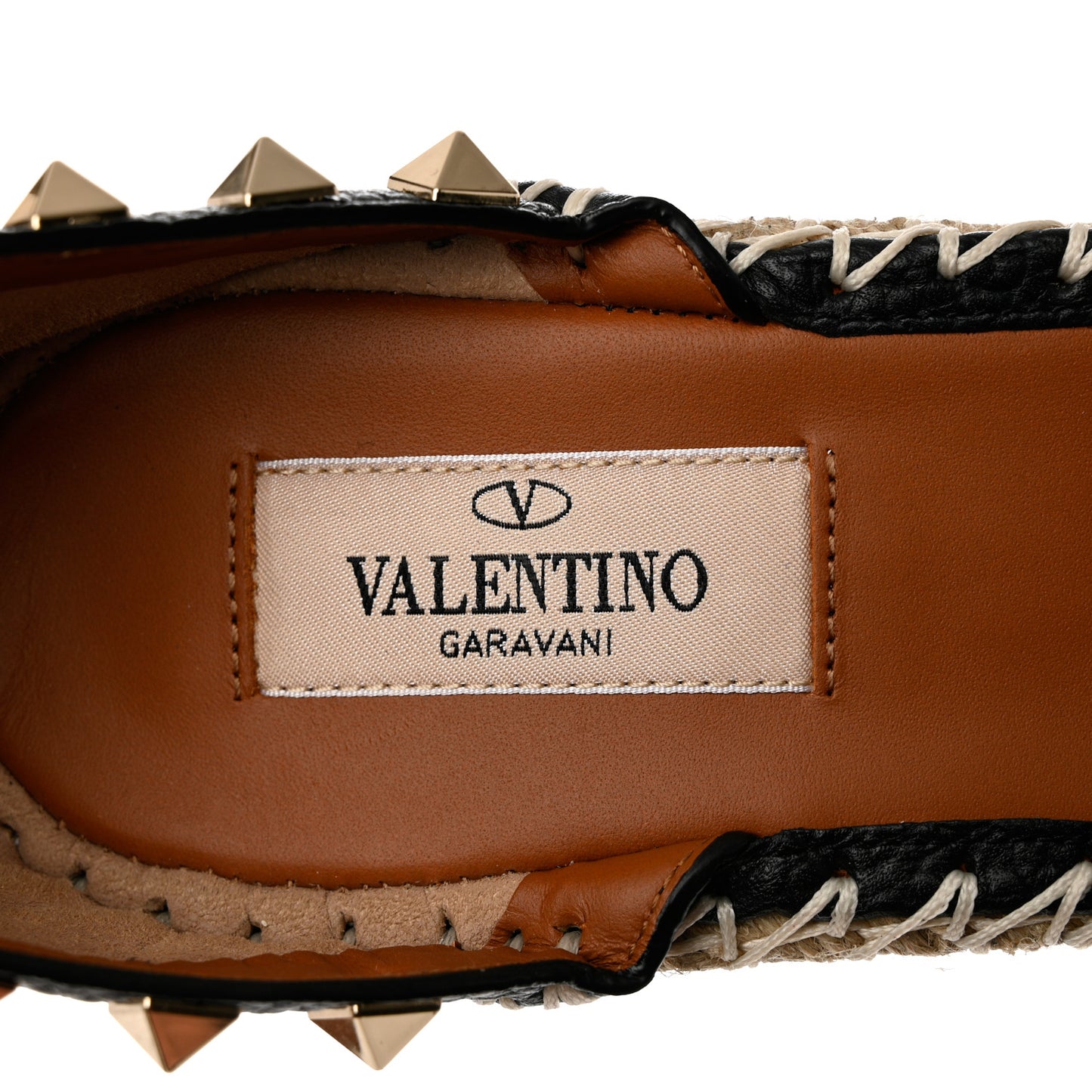 Grained Calfskin Rockstud Ankle Strap Espadrille 15/105mm Wedge Sandals 39 Black Light Cuir Natural