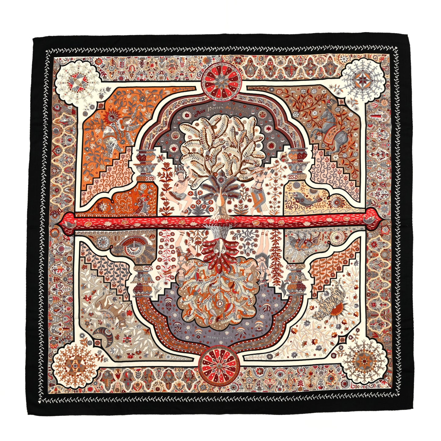 Cashmere Silk Aux Portes Du Palais Shawl 140 Black Beige Rouge