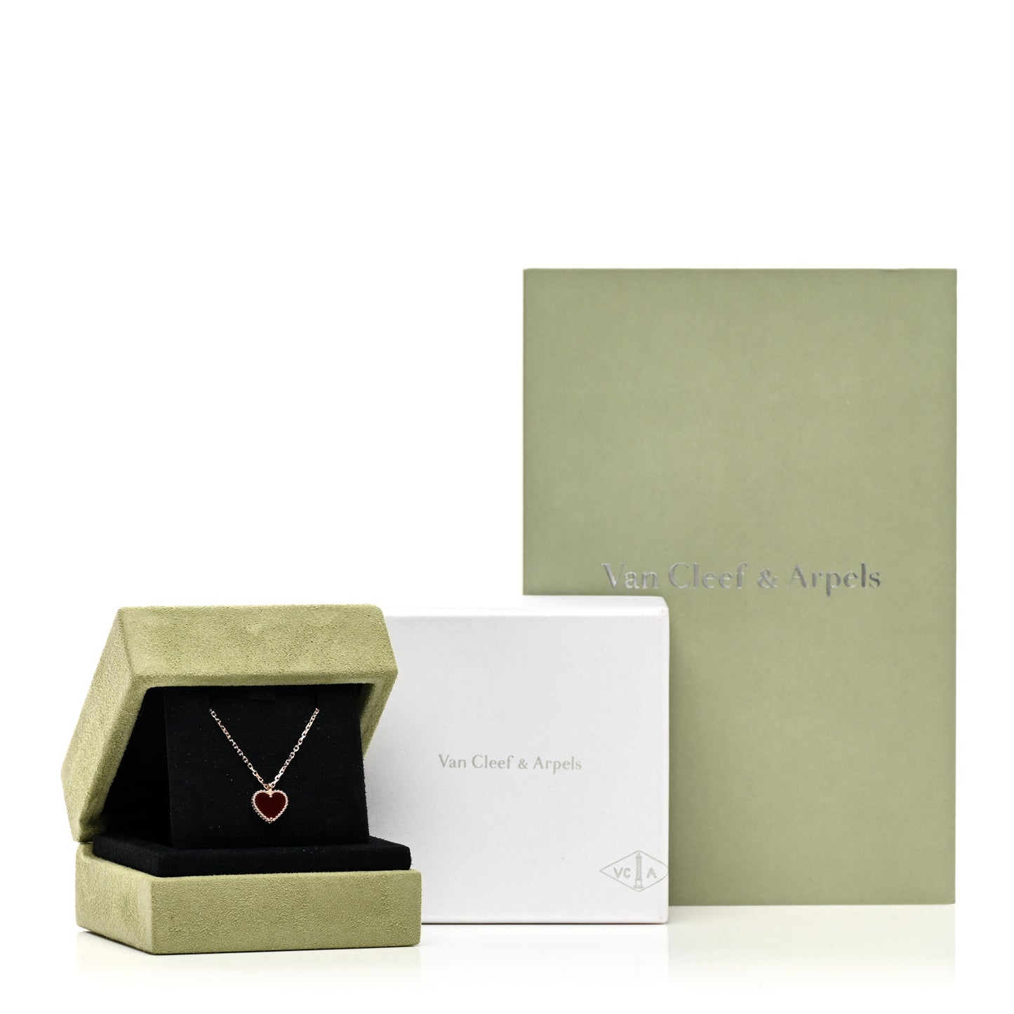 18k Rose Gold Carnelian Sweet Alhambra Heart Pendant Necklace