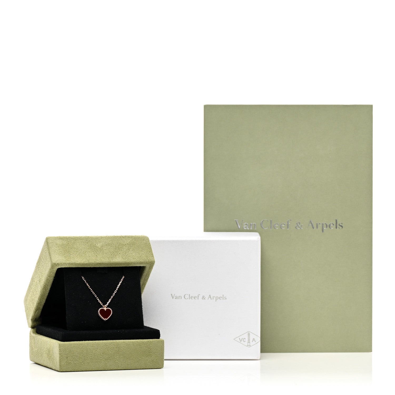 Van Cleef & Arpels 18k Rose Gold Carnelian Sweet Alhambra Heart Pendant Necklace 6 of 6