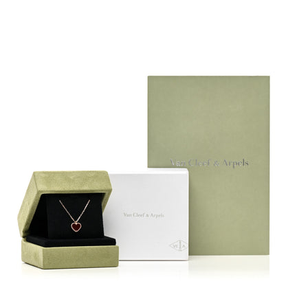 Van Cleef & Arpels 18k Rose Gold Carnelian Sweet Alhambra Heart Pendant Necklace 6 of 6
