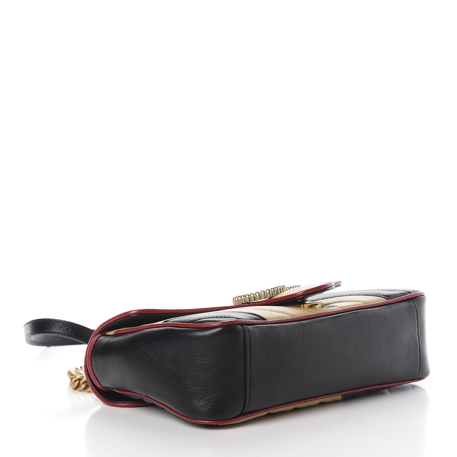 Gucci Vintage Effect Calfskin Matelasse Diagonal Striped Small Torchon GG Marmont Shoulder Bag Black Beige 5 of 11