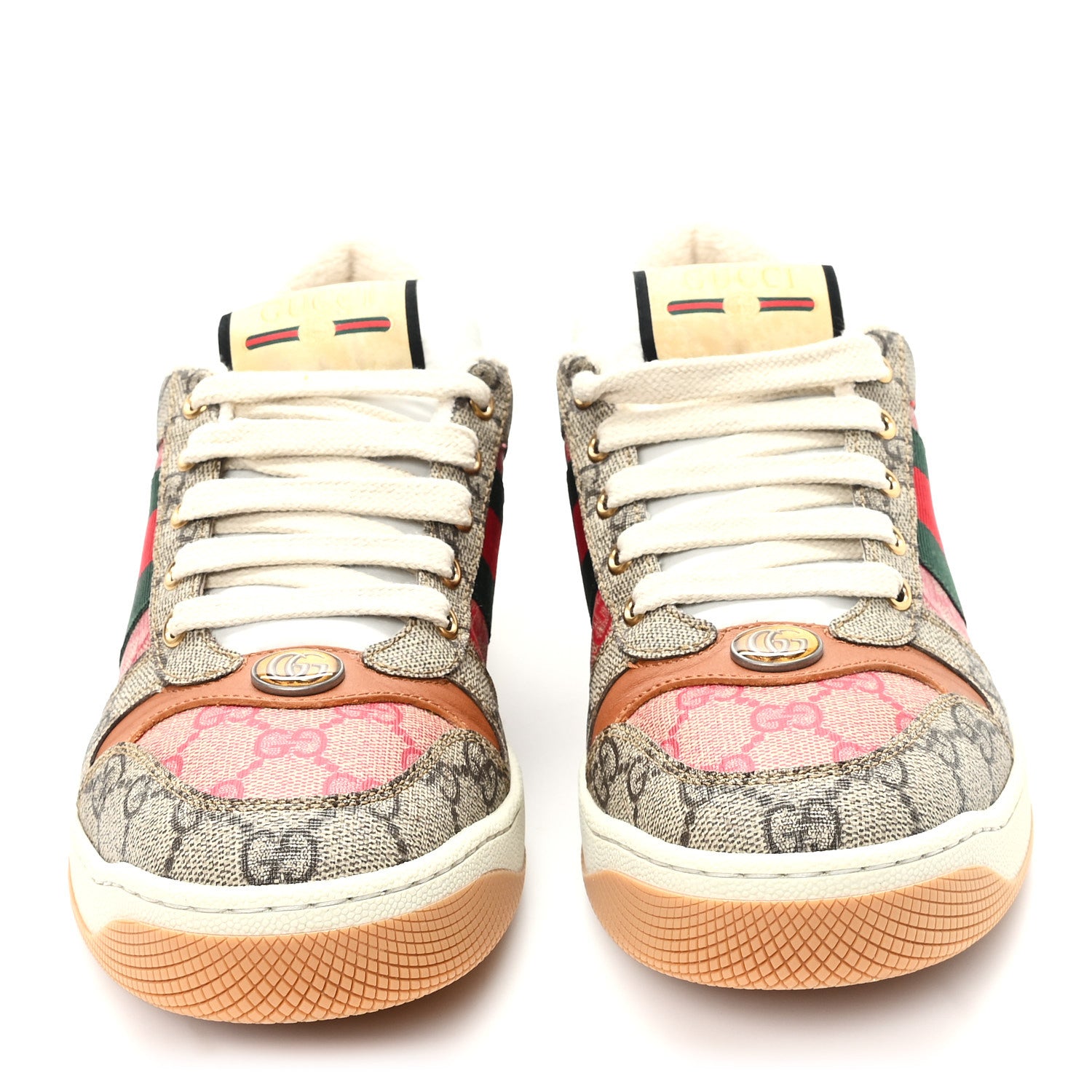 Gucci GG Supreme Monogram Harness Calfskin Web Womens Screener Sneakers 39 Beige Ebony Rosso Harness Brown 3 of 9