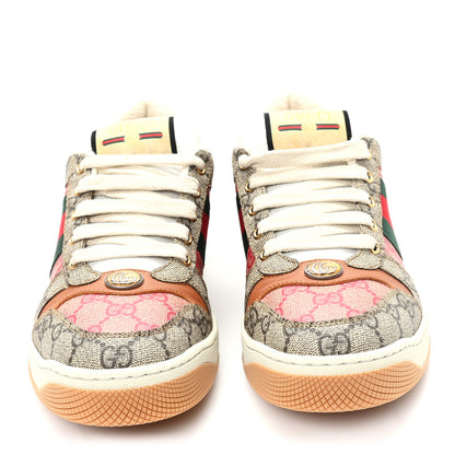 Gucci GG Supreme Monogram Harness Calfskin Web Womens Screener Sneakers 39 Beige Ebony Rosso Harness Brown 3 of 9