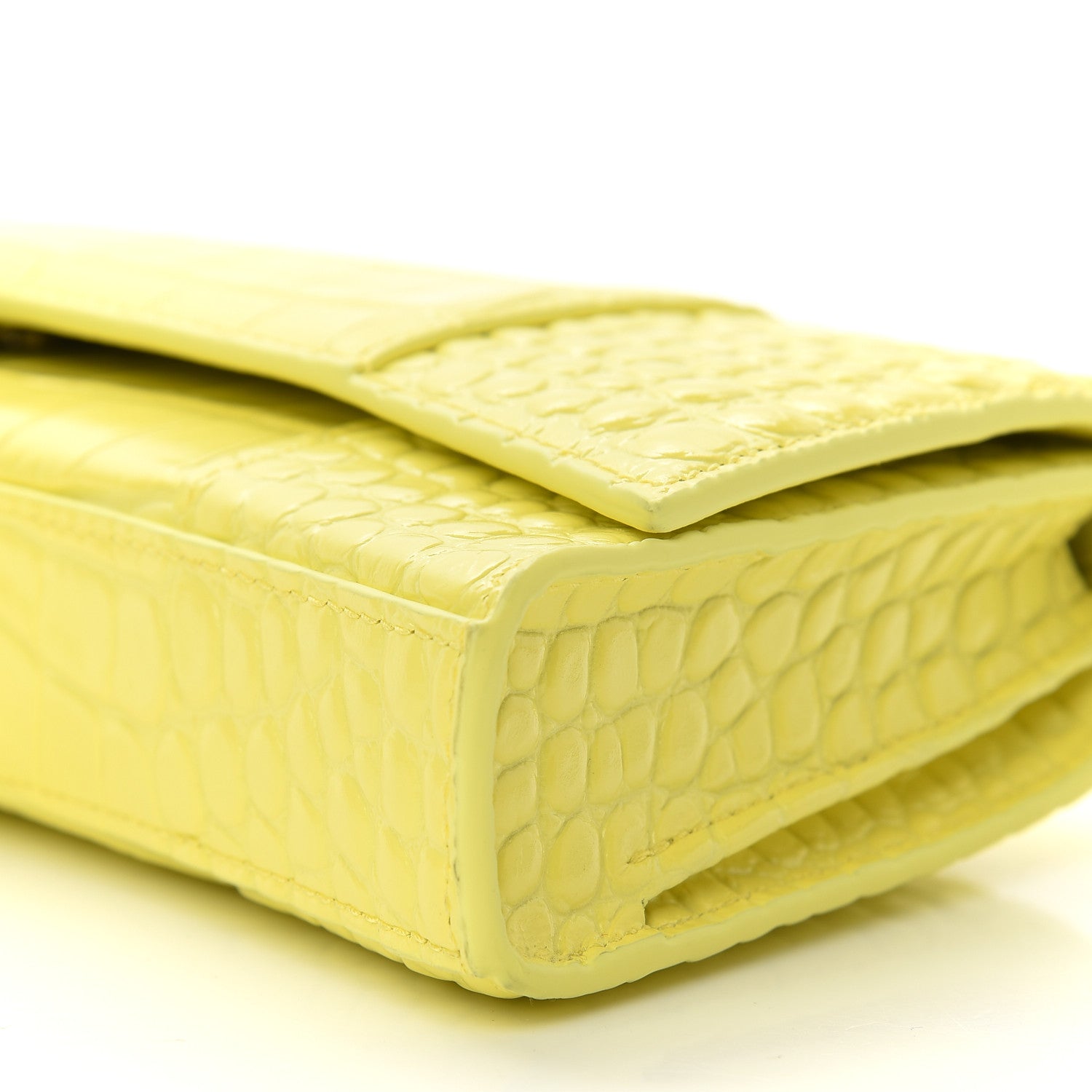 Balenciaga Shiny Calfskin Crocodile Embossed Hourglass Stretch Sling Shoulder Bag Light Yellow 10 of 10